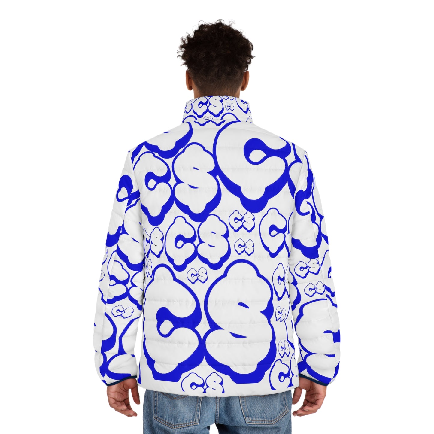 Currency Puffer Jacket (  White / BLUE )