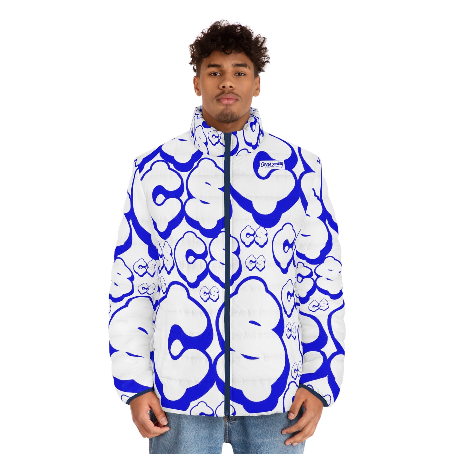 Currency Puffer Jacket (  White / BLUE )